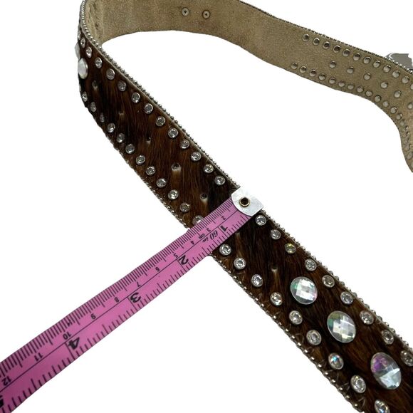 Western Cowgirl Belt Womens Brown Pony Calf Hair Leather Rhinestone Studded main image 11